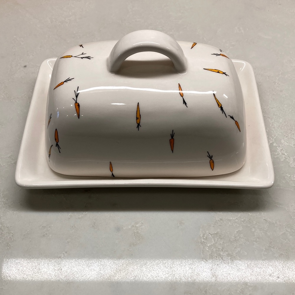 Easter Bunny Carrot Large Butter Ceramic Dish White and Orange